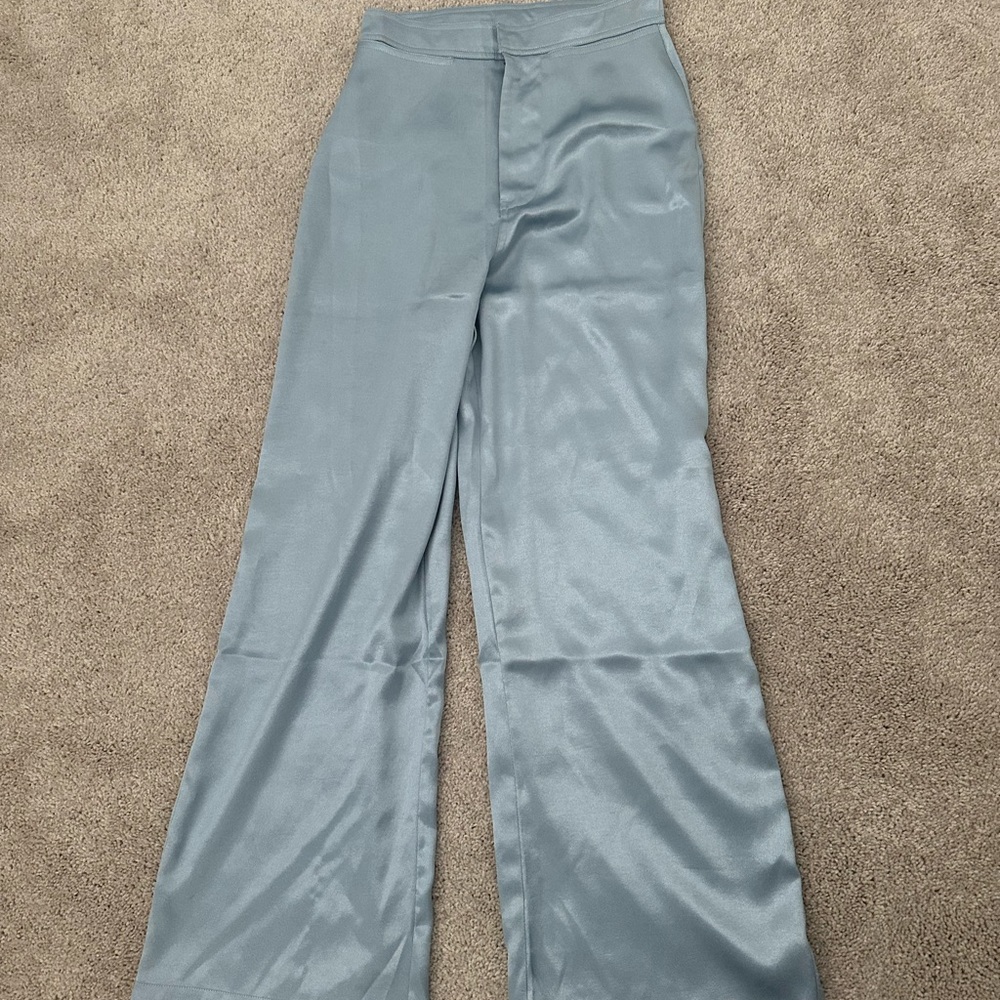 Double Zero Light Blue Satin Wide-Leg Pants